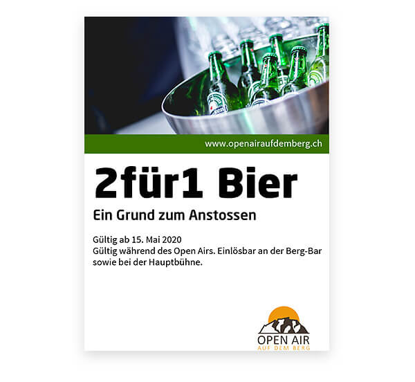 Gutschein: zwei Bier zum Preis von einem