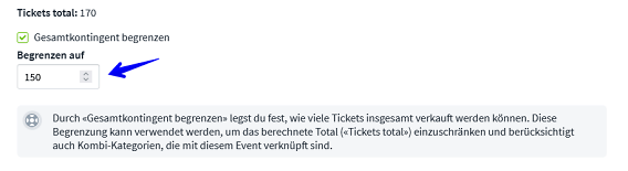 Event erstellen Gesamtkontingent begrenzen