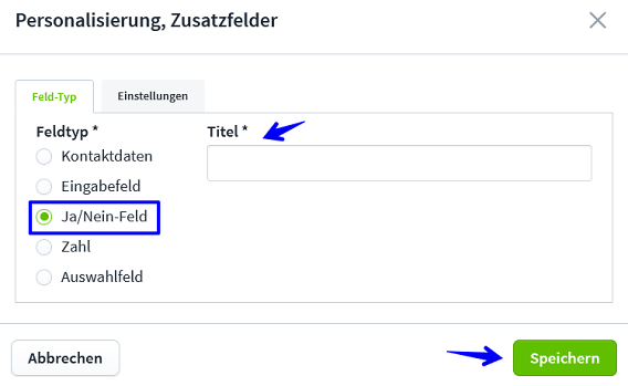 Create Ticket Personalisierung Ja Nein feld